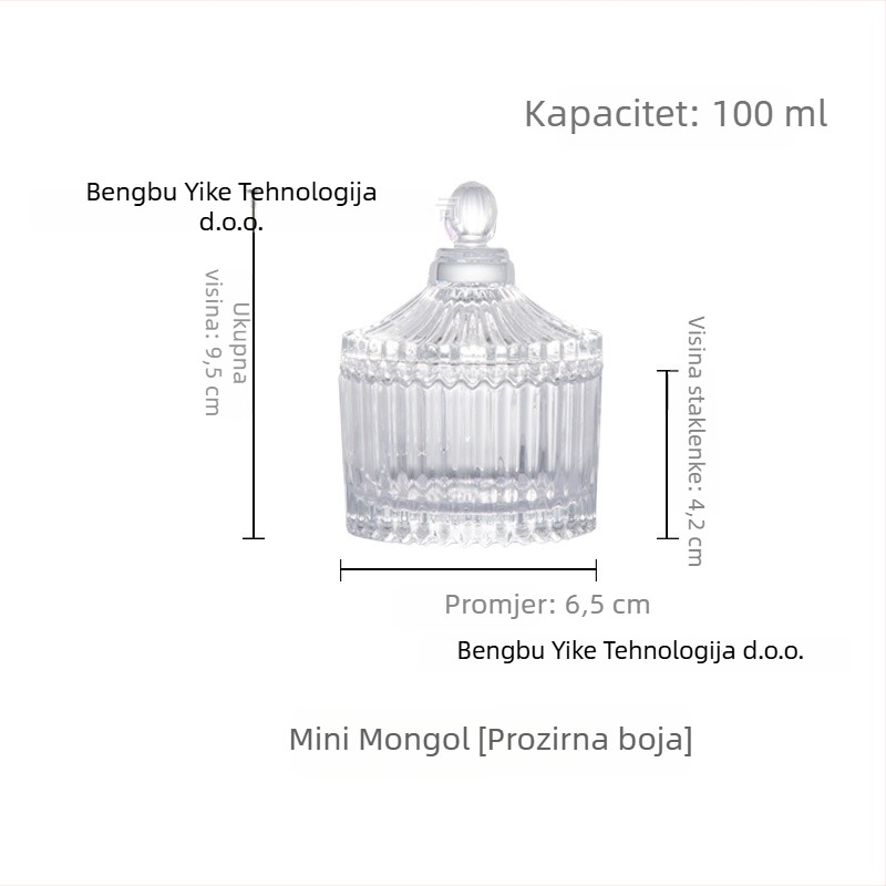 Isol staklena stolna kutija za pohranu, model 0033, zaštita od prašine, kapak s pretincima