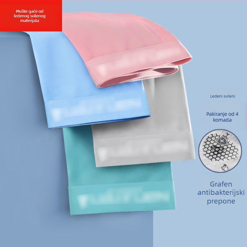 Muške boxerice od ledenog svile s grafenom antibakterijskom zaštitom, brzo se suše i prozračan, pleteni poliester materijal, srednji pojas