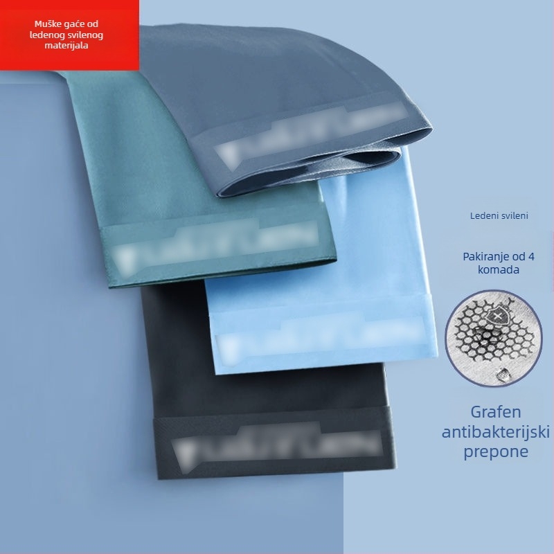 Muške boxerice od ledenog svile s grafenom antibakterijskom zaštitom, brzo se suše i prozračan, pleteni poliester materijal, srednji pojas