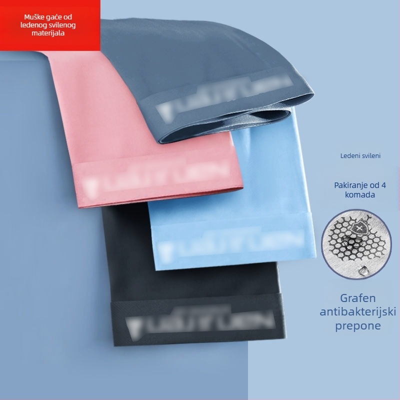 Muške boxerice od ledenog svile s grafenom antibakterijskom zaštitom, brzo se suše i prozračan, pleteni poliester materijal, srednji pojas