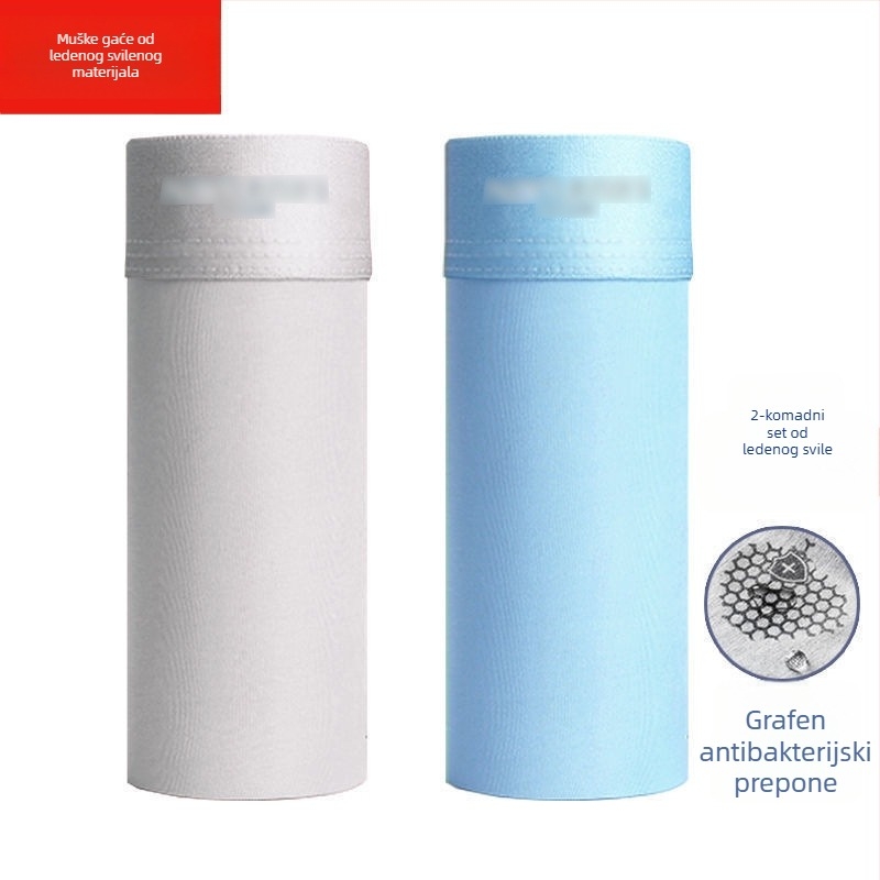 Muške boxerice od ledenog svile s grafenom antibakterijskom zaštitom, brzo se suše i prozračan, pleteni poliester materijal, srednji pojas