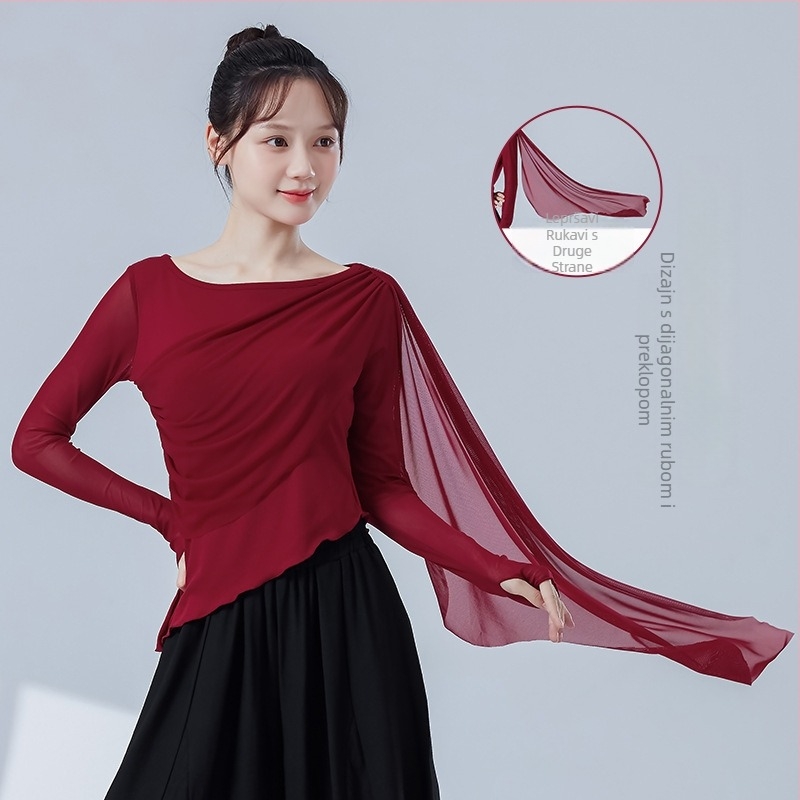 Moderno plesno top s dugim rukavima, od spandex materijala, podstava od rayon-a, pogodno za proljeće i jesen, za hip-hop, balet i narodni ples