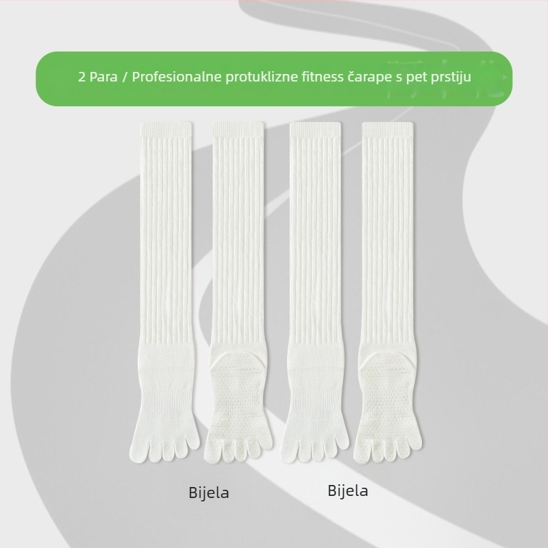 Čarape za jogu s pet prstiju, do potkoljenice, pamuk, protuklizne, bezšivne na prstima