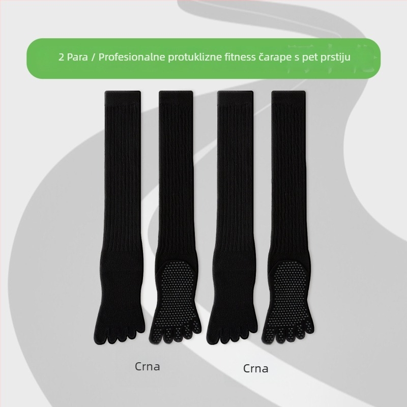 Čarape za jogu s pet prstiju, do potkoljenice, pamuk, protuklizne, bezšivne na prstima