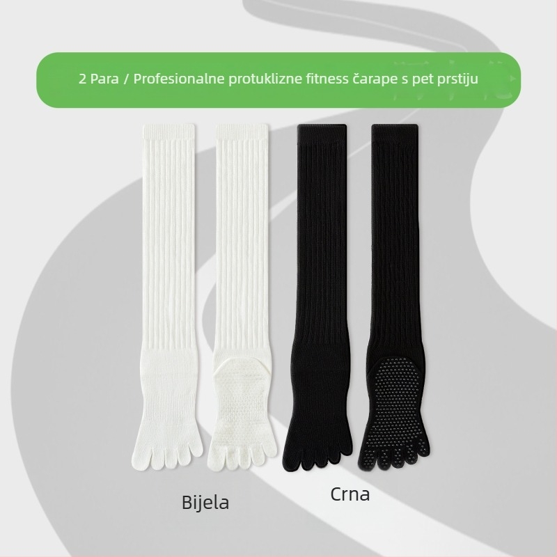 Čarape za jogu s pet prstiju, do potkoljenice, pamuk, protuklizne, bezšivne na prstima