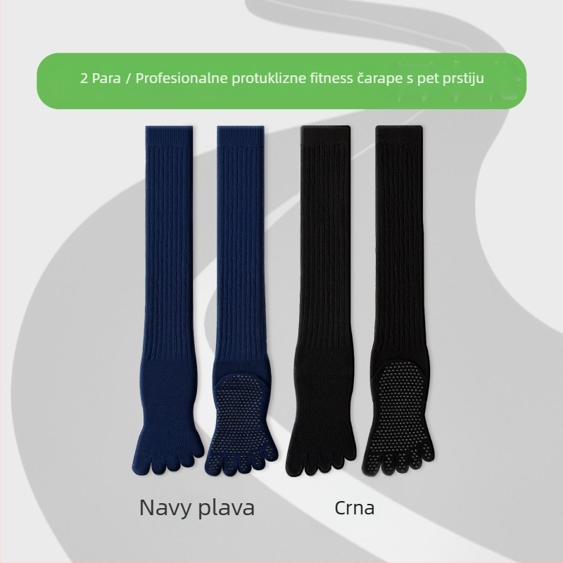 Čarape za jogu s pet prstiju, do potkoljenice, pamuk, protuklizne, bezšivne na prstima