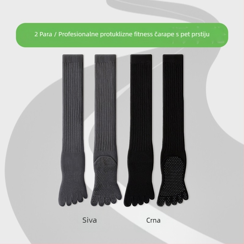 Čarape za jogu s pet prstiju, do potkoljenice, pamuk, protuklizne, bezšivne na prstima