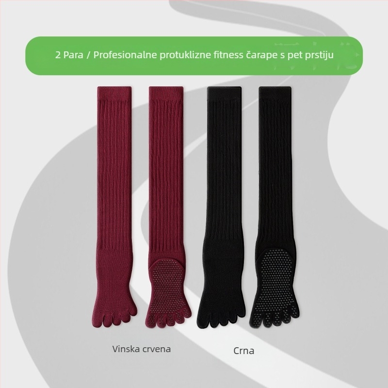 Čarape za jogu s pet prstiju, do potkoljenice, pamuk, protuklizne, bezšivne na prstima