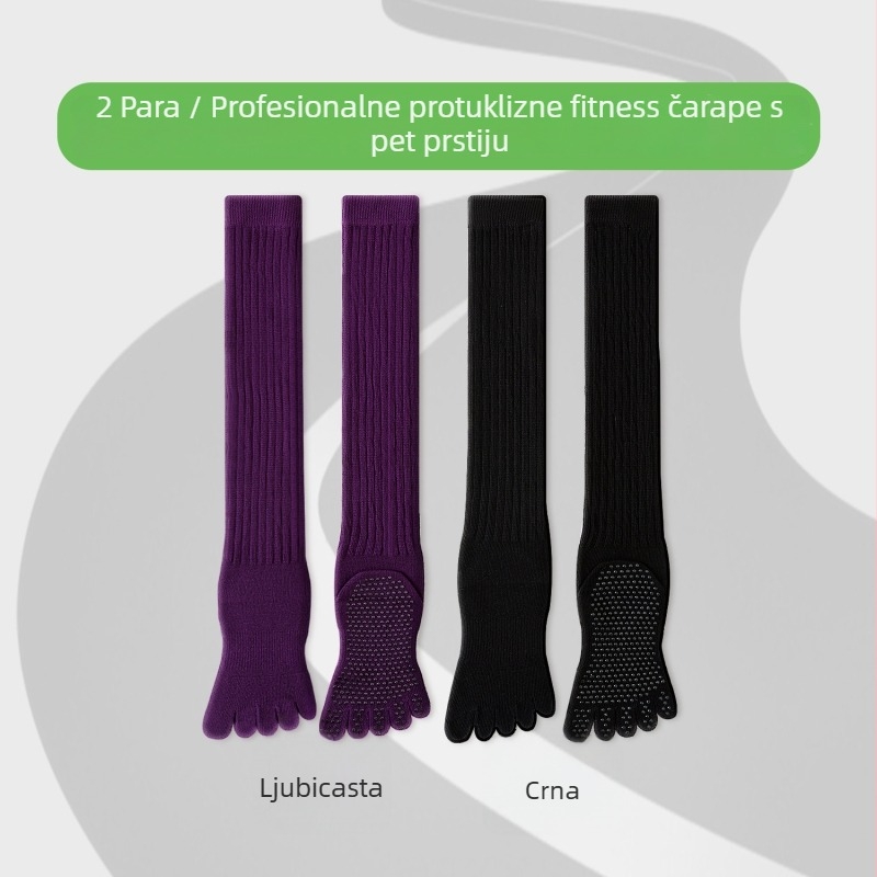 Čarape za jogu s pet prstiju, do potkoljenice, pamuk, protuklizne, bezšivne na prstima