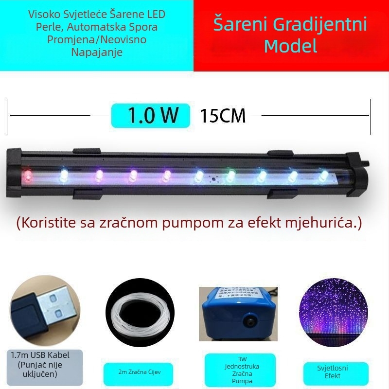 Lampa s mjehurićima za akvarij, vodootporna lampa za oksigenaciju, traka mjehurića, šareni osvjetljenje akvarija