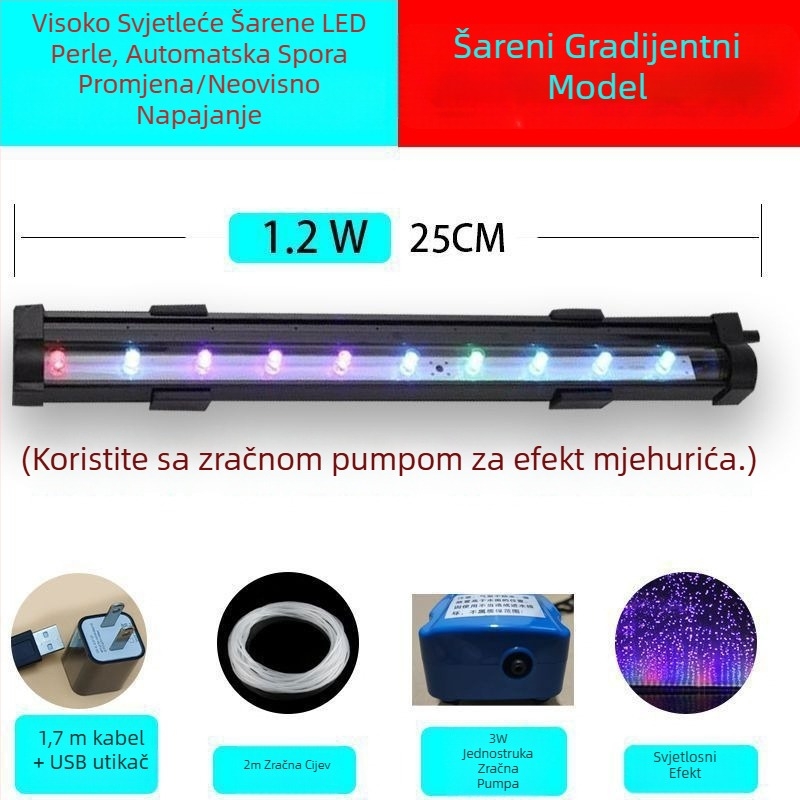 Lampa s mjehurićima za akvarij, vodootporna lampa za oksigenaciju, traka mjehurića, šareni osvjetljenje akvarija
