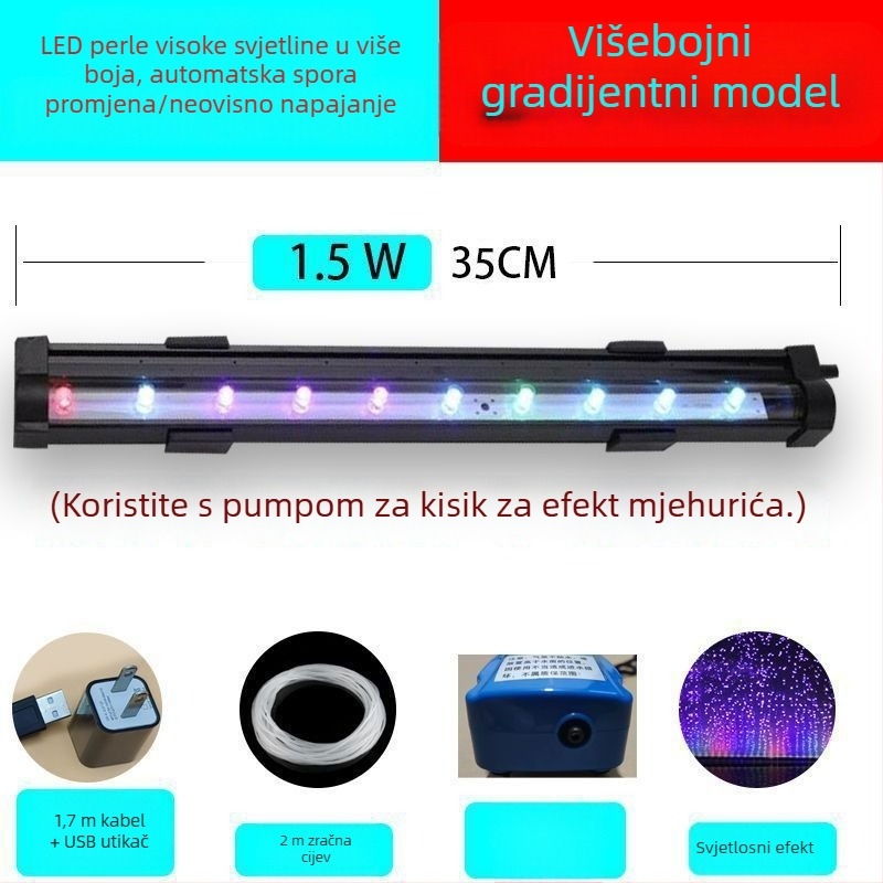 Lampa s mjehurićima za akvarij, vodootporna lampa za oksigenaciju, traka mjehurića, šareni osvjetljenje akvarija