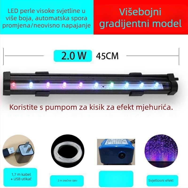Lampa s mjehurićima za akvarij, vodootporna lampa za oksigenaciju, traka mjehurića, šareni osvjetljenje akvarija