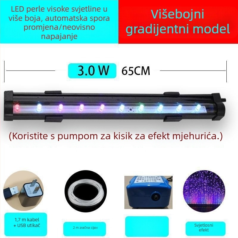 Lampa s mjehurićima za akvarij, vodootporna lampa za oksigenaciju, traka mjehurića, šareni osvjetljenje akvarija