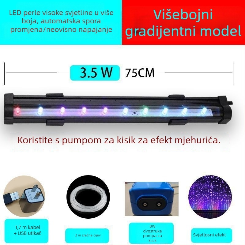 Lampa s mjehurićima za akvarij, vodootporna lampa za oksigenaciju, traka mjehurića, šareni osvjetljenje akvarija