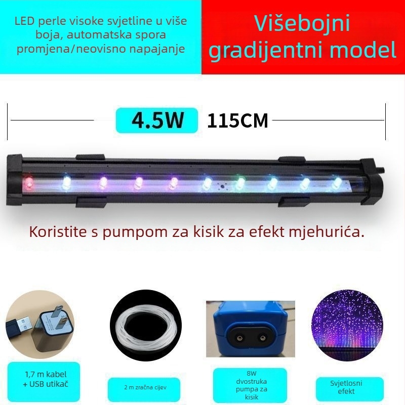 Lampa s mjehurićima za akvarij, vodootporna lampa za oksigenaciju, traka mjehurića, šareni osvjetljenje akvarija