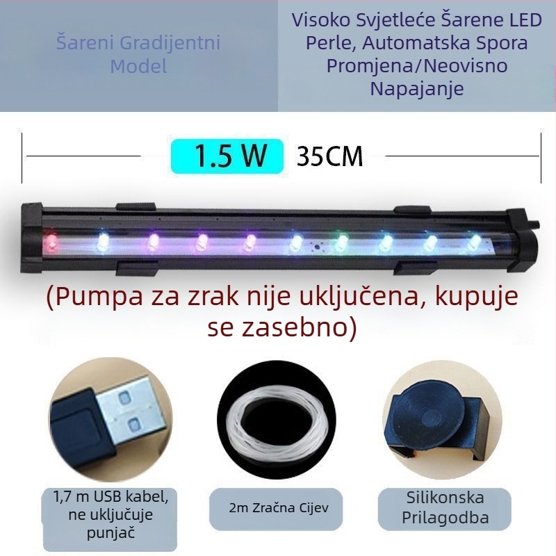 Lampa s mjehurićima za akvarij, vodootporna lampa za oksigenaciju, traka mjehurića, šareni osvjetljenje akvarija