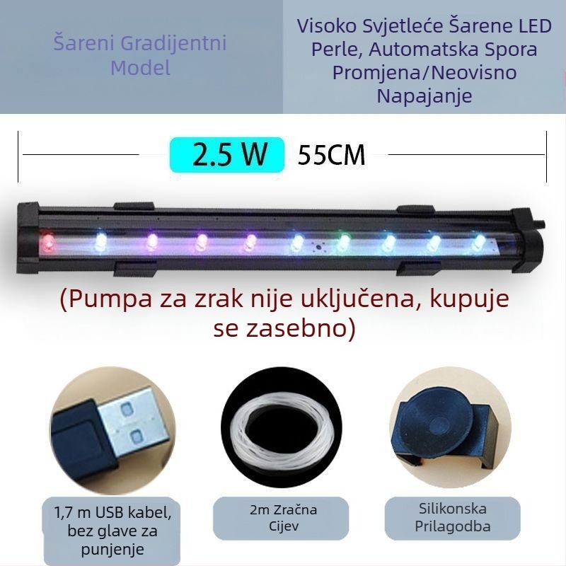 Lampa s mjehurićima za akvarij, vodootporna lampa za oksigenaciju, traka mjehurića, šareni osvjetljenje akvarija