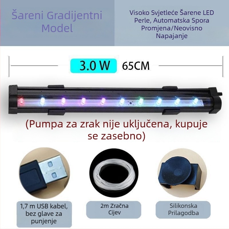 Lampa s mjehurićima za akvarij, vodootporna lampa za oksigenaciju, traka mjehurića, šareni osvjetljenje akvarija