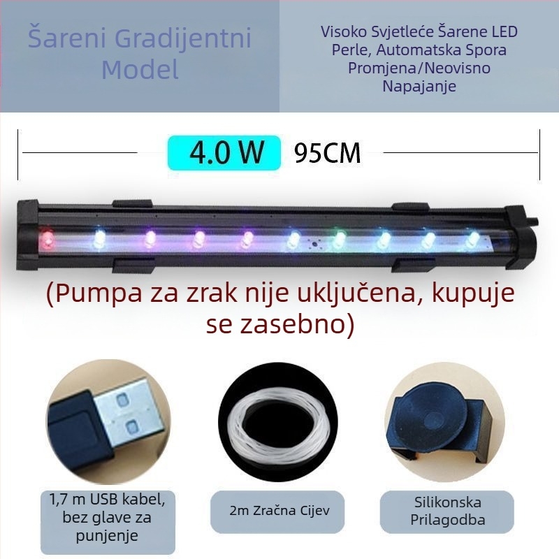 Lampa s mjehurićima za akvarij, vodootporna lampa za oksigenaciju, traka mjehurića, šareni osvjetljenje akvarija