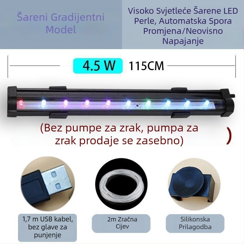 Lampa s mjehurićima za akvarij, vodootporna lampa za oksigenaciju, traka mjehurića, šareni osvjetljenje akvarija