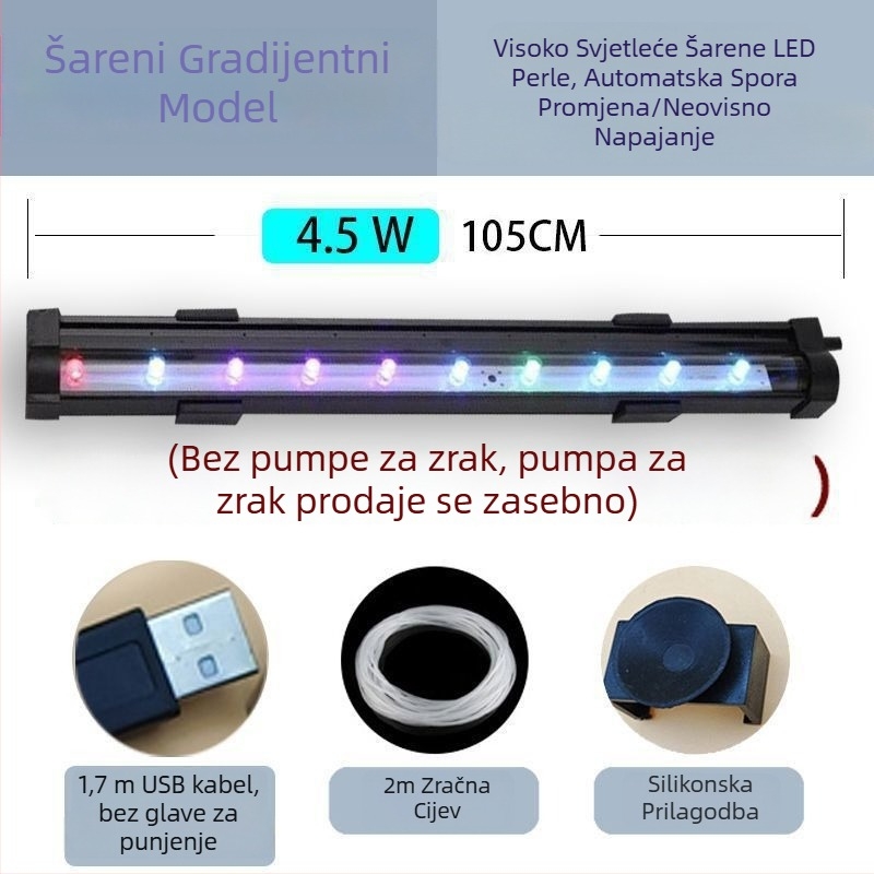 Lampa s mjehurićima za akvarij, vodootporna lampa za oksigenaciju, traka mjehurića, šareni osvjetljenje akvarija