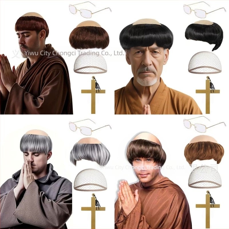 Monahijska perika za cosplay, kratka kosa, svilenih vlakana, može se bojati i trajno