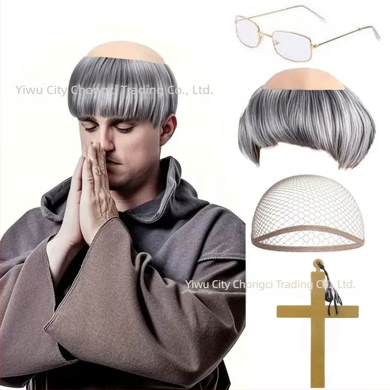 Monahijska perika za cosplay, kratka kosa, svilenih vlakana, može se bojati i trajno