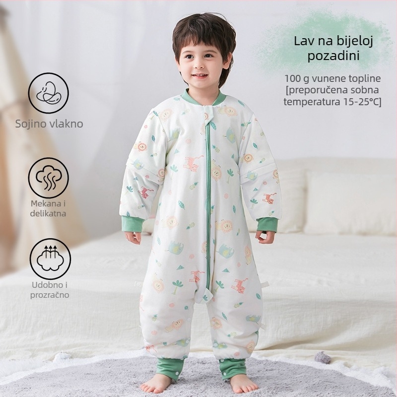 Spavaća vrećica za bebe i djecu, bez rukava, debelo punjenje od poliestera i vlakana soje, vanjska i unutarnja pamuk, antibakterijski, metalni zip, pogodna za jesen-zimu