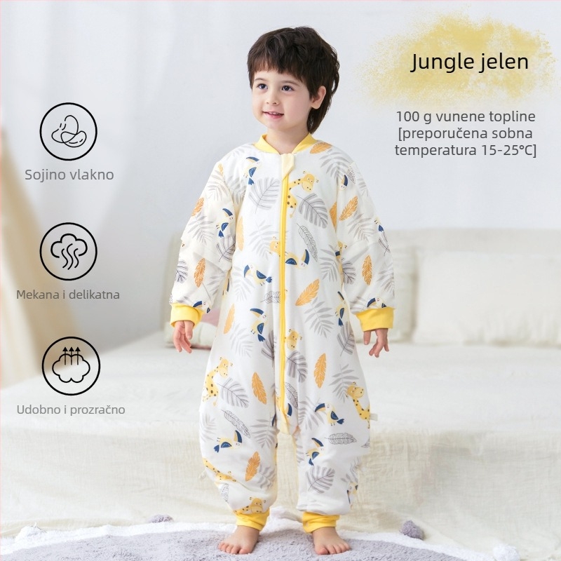 Spavaća vrećica za bebe i djecu, bez rukava, debelo punjenje od poliestera i vlakana soje, vanjska i unutarnja pamuk, antibakterijski, metalni zip, pogodna za jesen-zimu