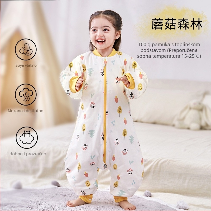 Spavaća vrećica za bebe i djecu, bez rukava, debelo punjenje od poliestera i vlakana soje, vanjska i unutarnja pamuk, antibakterijski, metalni zip, pogodna za jesen-zimu