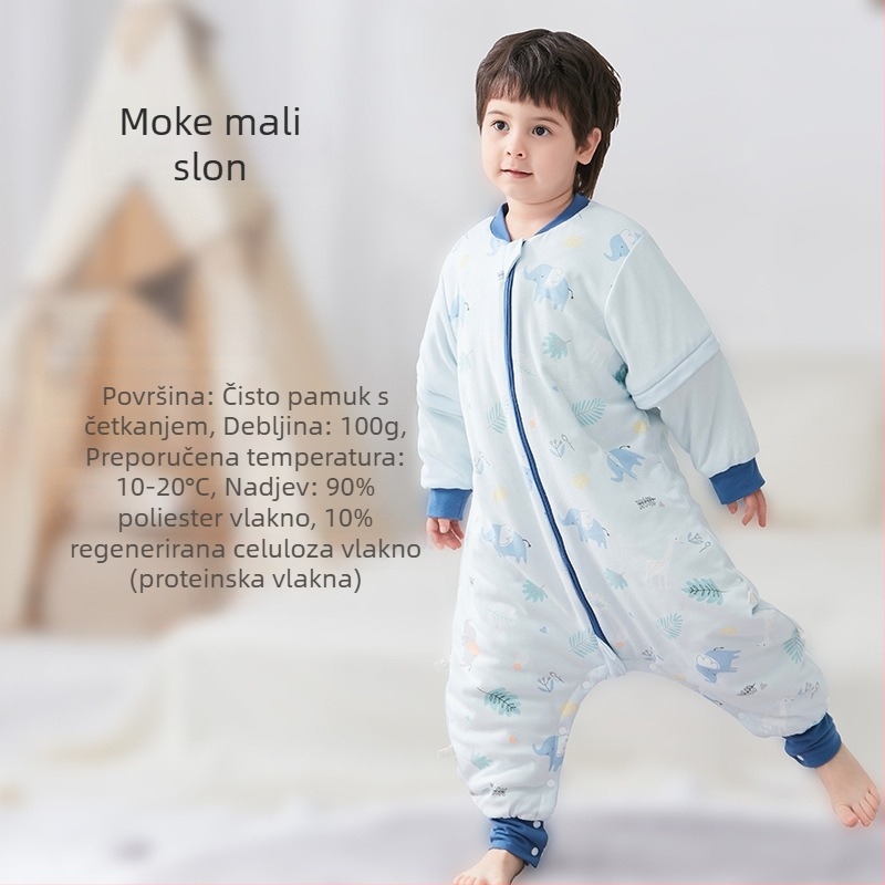 Spavaća vrećica za bebe i djecu, bez rukava, debelo punjenje od poliestera i vlakana soje, vanjska i unutarnja pamuk, antibakterijski, metalni zip, pogodna za jesen-zimu