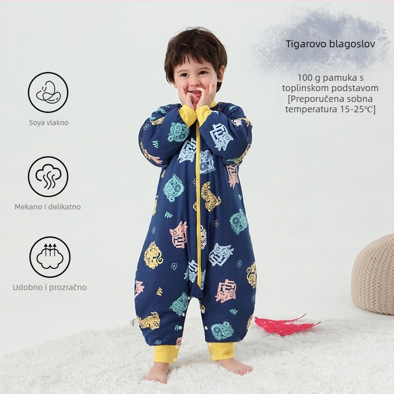 Spavaća vrećica za bebe i djecu, bez rukava, debelo punjenje od poliestera i vlakana soje, vanjska i unutarnja pamuk, antibakterijski, metalni zip, pogodna za jesen-zimu