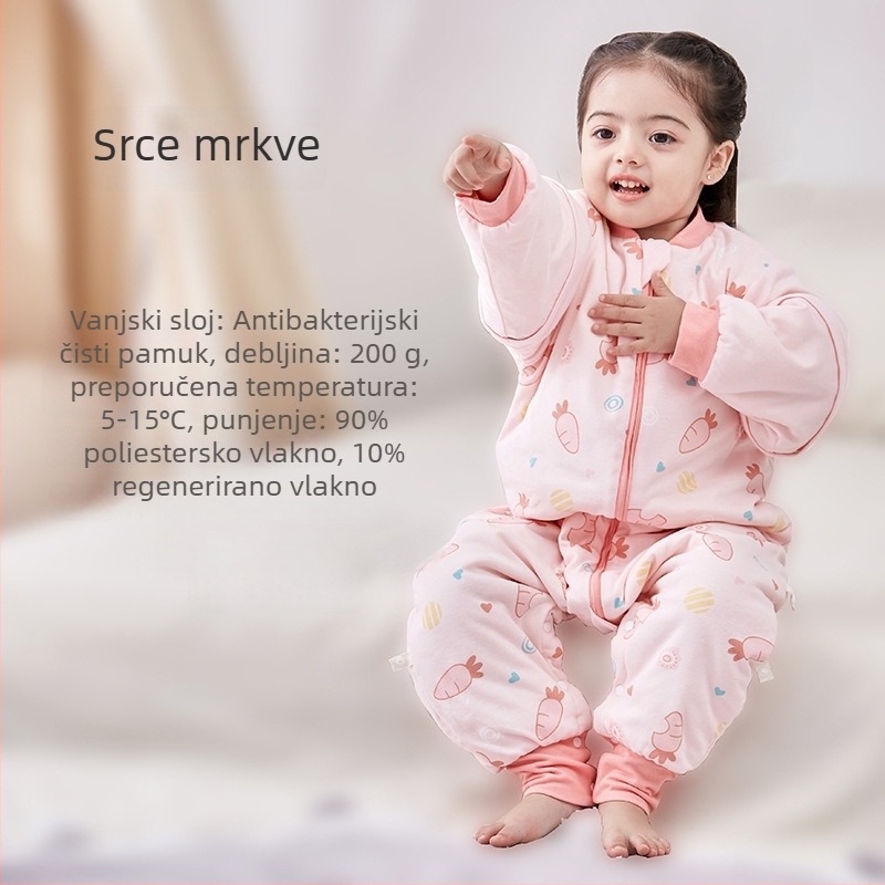 Spavaća vrećica za bebe i djecu, bez rukava, debelo punjenje od poliestera i vlakana soje, vanjska i unutarnja pamuk, antibakterijski, metalni zip, pogodna za jesen-zimu