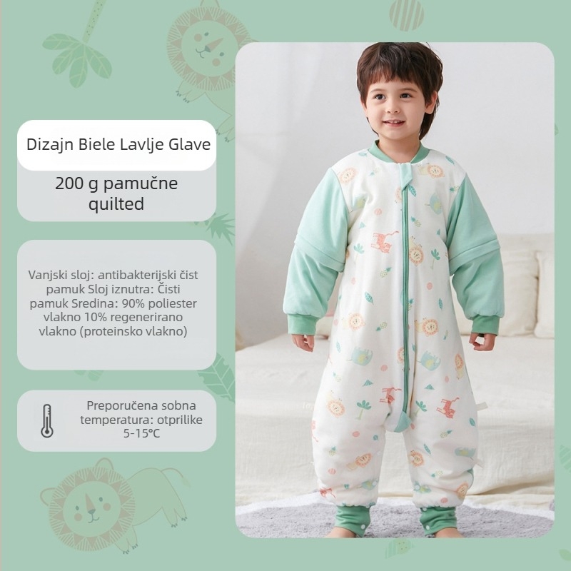 Spavaća vrećica za bebe i djecu, bez rukava, debelo punjenje od poliestera i vlakana soje, vanjska i unutarnja pamuk, antibakterijski, metalni zip, pogodna za jesen-zimu