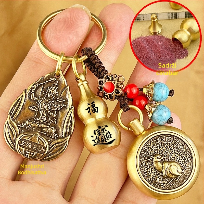 Metalni privjesak za ključeve s motivima zodijaka i osam zaštitnih Buddi