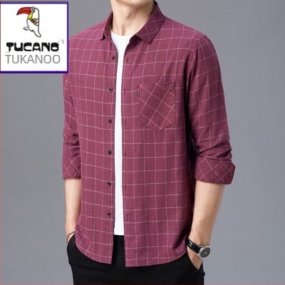 Muška košulja od lana 96%+, karirani uzorak, dugi rukavi, ležerni kroj