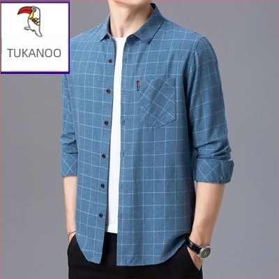 Muška košulja od lana 96%+, karirani uzorak, dugi rukavi, ležerni kroj