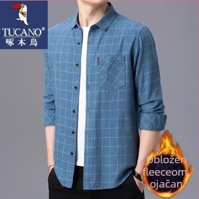 Muška košulja od lana 96%+, karirani uzorak, dugi rukavi, ležerni kroj