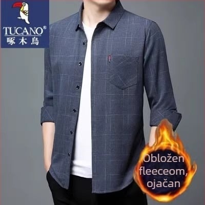 Muška košulja od lana 96%+, karirani uzorak, dugi rukavi, ležerni kroj