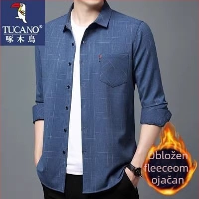 Muška košulja od lana 96%+, karirani uzorak, dugi rukavi, ležerni kroj