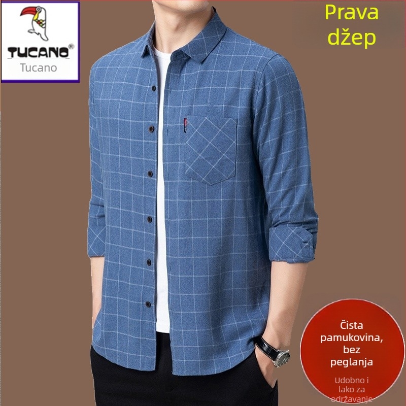 Muška košulja od lana 96%+, karirani uzorak, dugi rukavi, ležerni kroj