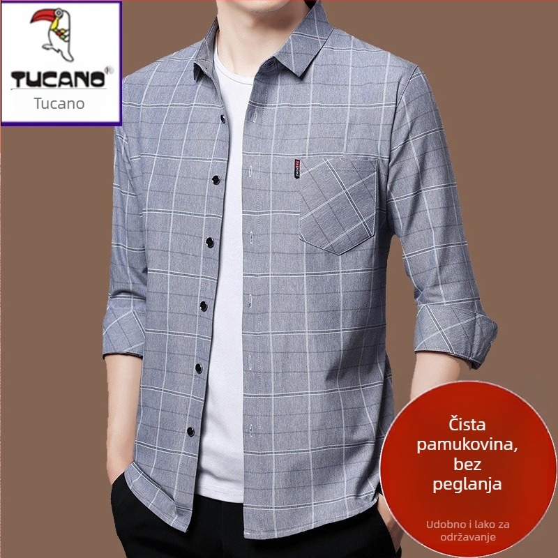 Muška košulja od lana 96%+, karirani uzorak, dugi rukavi, ležerni kroj