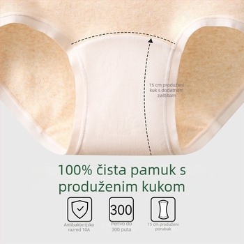 Damske pamucne gaćice s antibakterijskim produženim preponom, visok struk, jednobojni uzorak