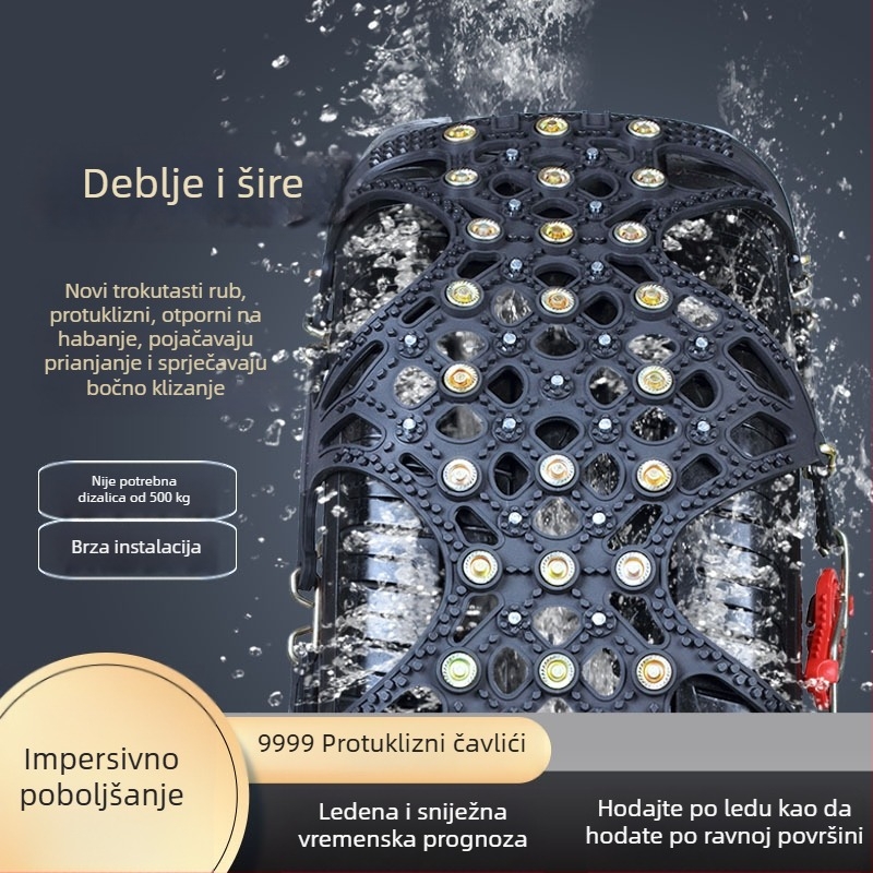 Lančice za auto gume, gumena podloga s čeličnim bodljama, proširena i ojačana konstrukcija, pogodna za limuzine, kombije i terenska vozila