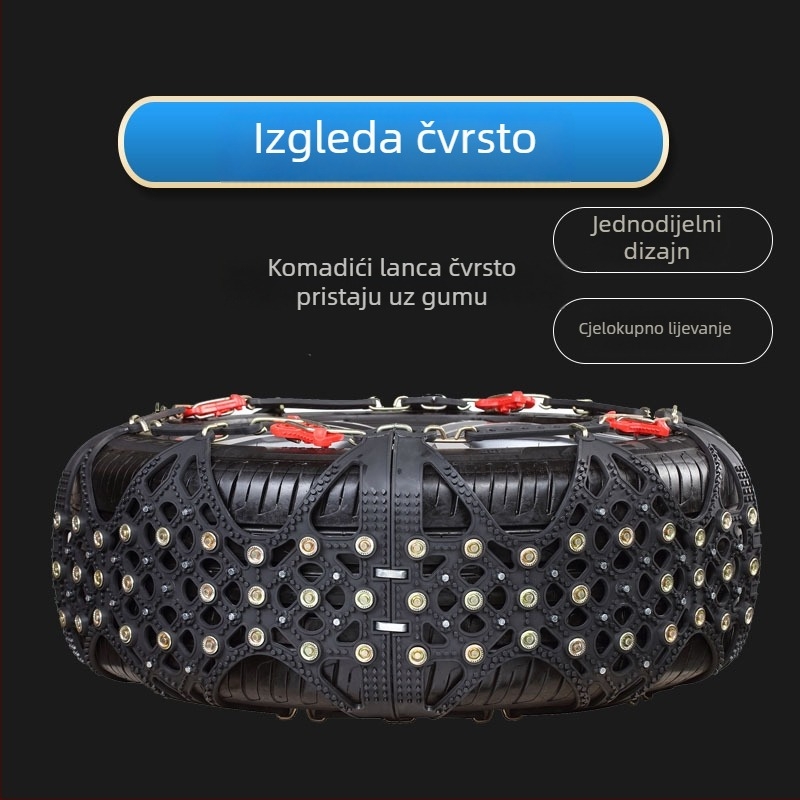 Lančice za auto gume, gumena podloga s čeličnim bodljama, proširena i ojačana konstrukcija, pogodna za limuzine, kombije i terenska vozila