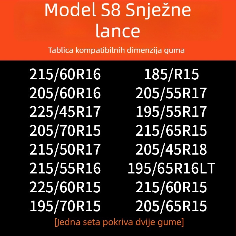 Lančice za auto gume, gumena podloga s čeličnim bodljama, proširena i ojačana konstrukcija, pogodna za limuzine, kombije i terenska vozila
