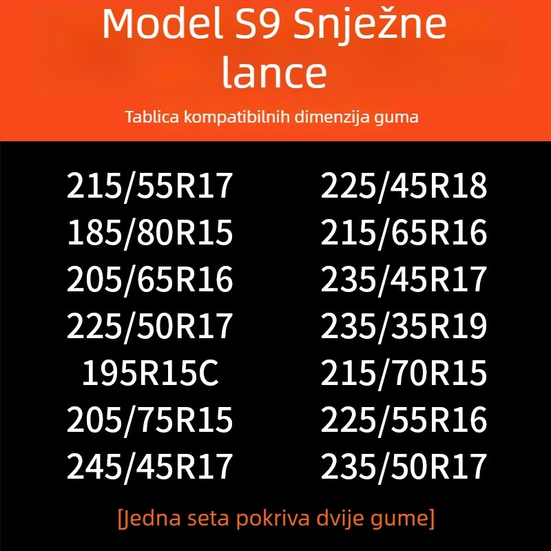 Lančice za auto gume, gumena podloga s čeličnim bodljama, proširena i ojačana konstrukcija, pogodna za limuzine, kombije i terenska vozila