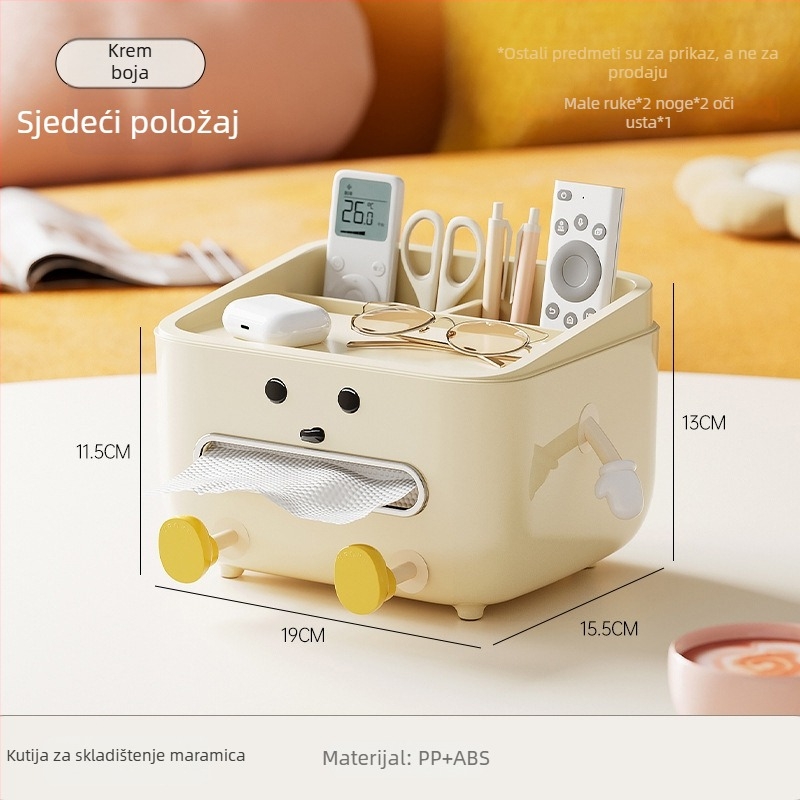 Stolna kutija za papirnate ubruse s prostorom za daljinski upravljač, glatko izvlacenje, plastična konstrukcija, model CD2390, višenamjenska