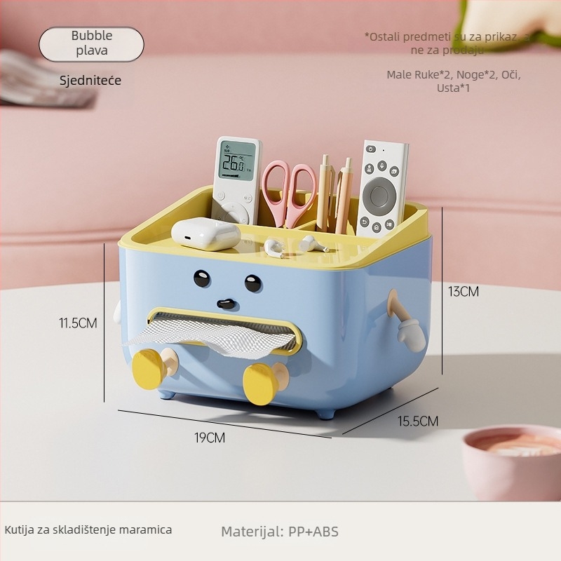 Stolna kutija za papirnate ubruse s prostorom za daljinski upravljač, glatko izvlacenje, plastična konstrukcija, model CD2390, višenamjenska